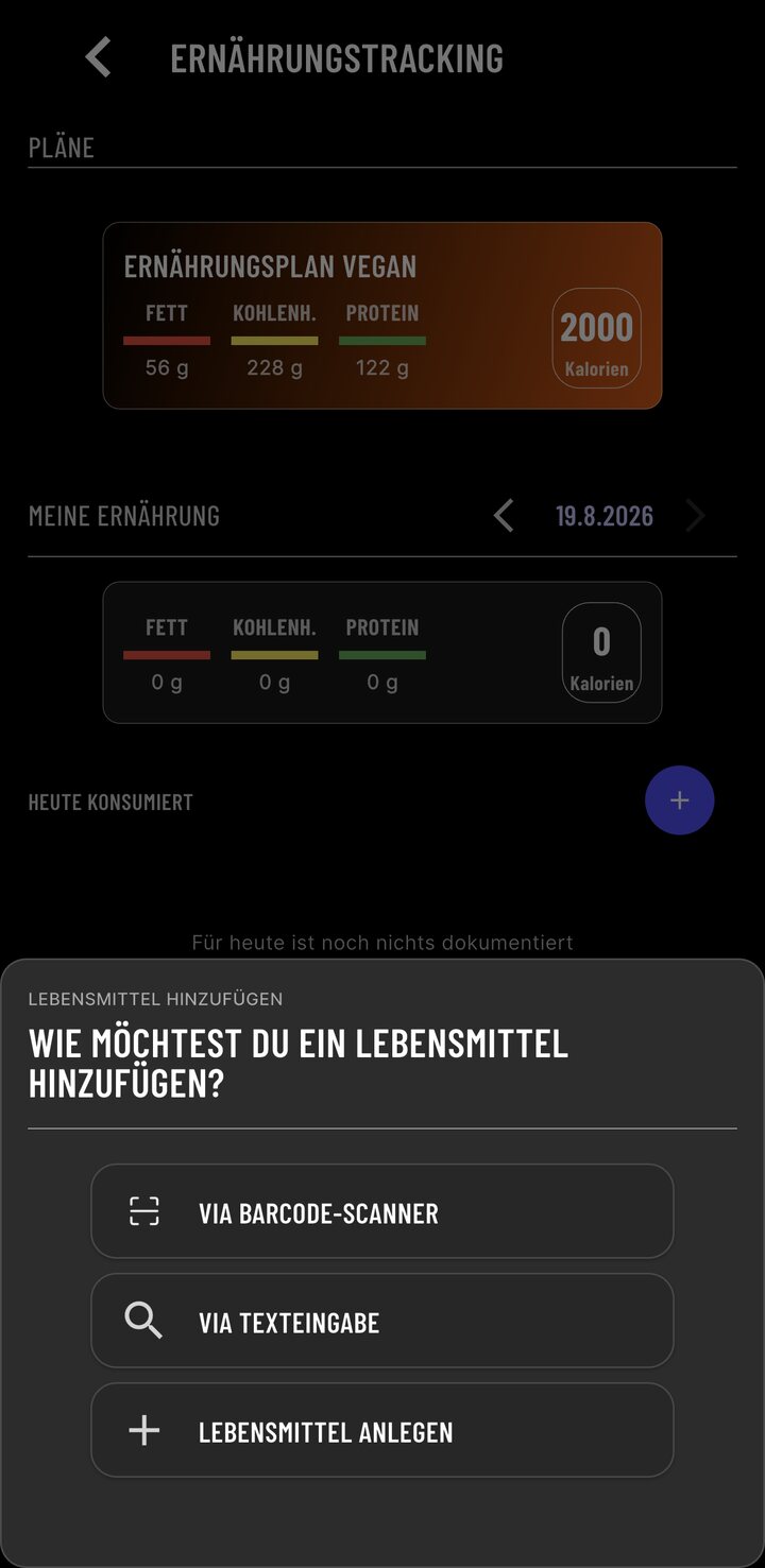Lebensmittel hinzufügen im Ernährungstracking von Stellas Coaching-App
