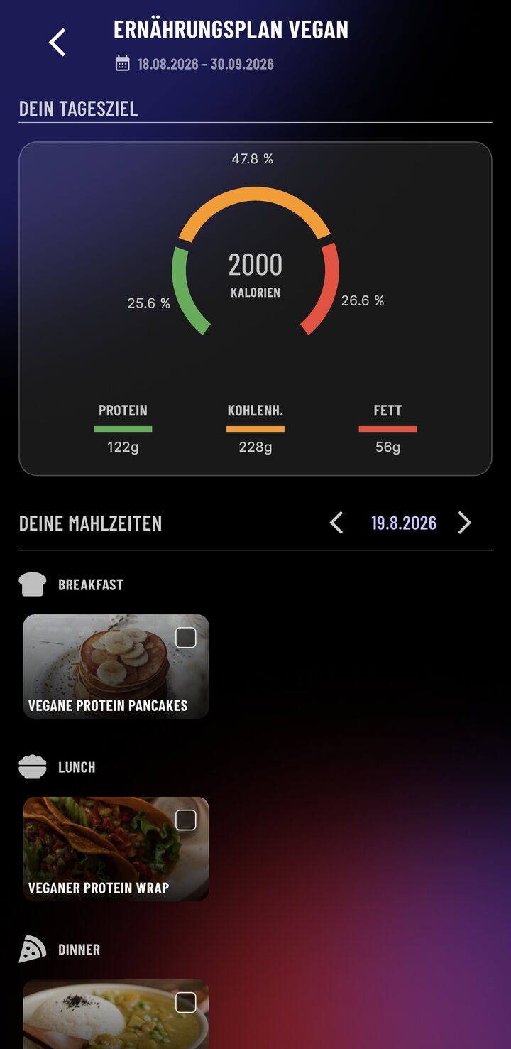 Ernährungsplan mit Makronährstoffen in Stellas Coaching-App